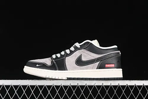 All categories Air Jordan Jordan series basketball shoes Air Jordan 1 Low high-end customized low-top sneakers Air Jordan 1 Low Supreme joint-black and gray pig eight pairs high-end customized low-top retro basketball shoes SJ9950-032